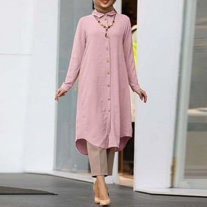 Heiße Verkäufe im Nahen Osten Muslimisches Frauen kleid Revers Lässiges Button-up Langarmhemd Muslimisches Freizeit kleid für Frauen - Product Image 3