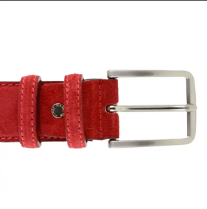 Accessori eleganti realizzati in italiano di lusso con fibbia a spilla in argento stili di moda Casual da uomo cinture classiche naturali in morbida pelle scamosciata rossa - Product Image 3