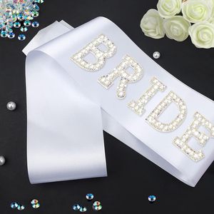 Cinta Brillante para Novia con Letras de Perlas y Diamantes de Imitación para Despedida de Soltera, Fiesta de Boda, Accesorio para el Equipo de Novia - Product Image 2