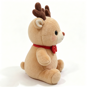 Customized Light Brown Reindeer Plush with <b>Red</b> <b>Bow</b> Tie, Soft Sitting Reindeer Stuffed Animal with Pink Cheeks - Product Image 5