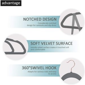 Cintres antidérapants en velours, <span class=keywords><strong>gris</strong></span>, 20 pièces, permettant un gain d'espace Durable - Product Image 3