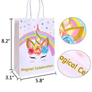 Sacs cadeaux en papier personnalisés <span class=keywords><strong>licorne</strong></span> avec poignées, sacs à friandises arc-en-ciel pour les fêtes d'anniversaire des enfants, emballage de bonbons - Product Image 6