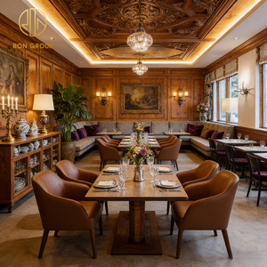 Tavolo Vintage in Legno Massello di Alta Qualità e Sedia in Pelle, Divano a U Imbottito, Arredamento per Caffè, Hotel e Ristoranti - Product Image 1