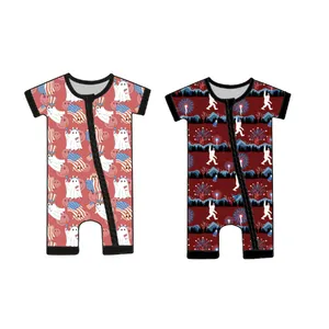क़िंग्ली वन पीस 4 जुलाई बांस बेबी रोम्पर छोटी आस्तीन वाले बच्चे के कपड़े रोपा डे बेबे कपड़े बच्चों के कपड़े
