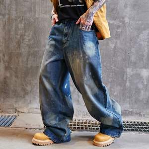 Jeans Baggy Stile Americano OEM per Uomo, Design Vintage Streetwear, Lavaggio Giallo Effetto Usurato, Gamba Larga - Product Image 2