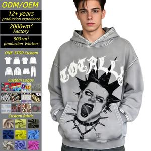 Sudadera con Capucha TKAN748D OEM de Alta Calidad, Tejido Vintage Lavado, Estilo Casual Holgado, 100% Algodón, Logotipo Personalizado con Impresión 3D en Relieve, Ropa para Hombre - Product Image 1