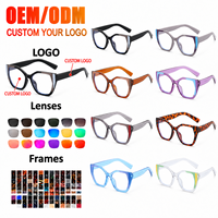 Monture de lunettes polygonale tendance style Instagram pour femme, anti-lumière bleue, avec verres AC color-block effet œil-de-chat, chic et surdimensionnée, style punk