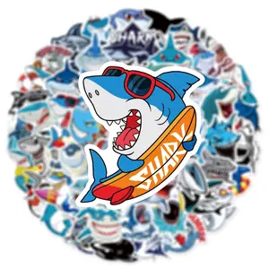 50 pièces autocollant en vinyle étanche requin océan mignon Animal de mer décalcomanies 50 pièces requin autocollants pour bouteille d'eau ordinateur portable