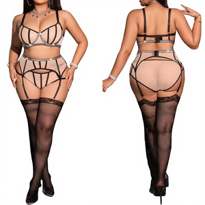 Lingerie sexy ODM européenne et américaine, bas trois-quarts en résille, tissu dobby en polyester, semi-transparent, effet push-up, passion - Product Image 1