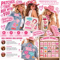 Patch brodé rose style western, mignon, à thermocoller ou à coudre, motifs cowgirl, botte de cowboy, chapeau, cactus, Rodeo, vente en gros