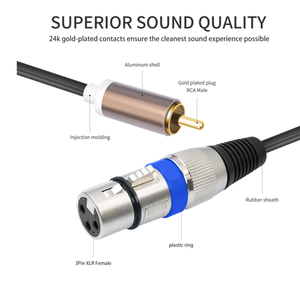 <span class=keywords><strong>Cable</strong></span> de Audio de 1.5M 3M 5M 6M con Carcasa Metálica Chapada en Oro, Conductor de Cobre Estañado, 2RCA Macho a 2XLR Hembra, Doble RCA, Doble XLR Hembra - Product Image 4