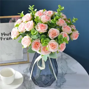 Фабрика, искусственный цветок, 10 головок, маленькие букеты роз с эвкалиптовым листом, белая роза, домашний офис, Свадебный декор для улицы