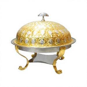 Nuevo plato de frotamiento de latón dorado adornado de lujo con tapa en relieve y soporte para Hotel Buffet y restaurante Catering precio más barato - Product Image 1