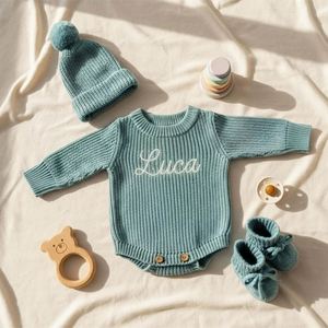 Combinaison bébé tricotée personnalisée en coton pur, manches longues, brodée, pour nouveau-né, Noël, combinaison pour nourrisson - Product Image 1