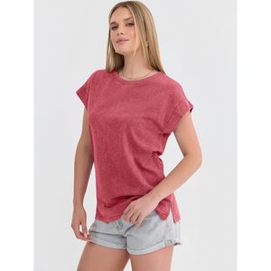 Camiseta de Mujer FOXA con Efecto Desgastado, Manga Corta, Cuello Redondo, Estilo Vintage, Informal, Básica de Verano, 100% Algodón, Transpirable - Product Image 6