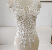 Applique de robe de mariée 3D faite à la main en dentelle de maille perlée et pailletée, patch en tissu pour col ou coiffe de mariée DIY