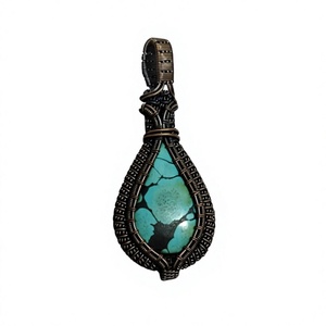 Handmade Copper Wire Wrapped Turquoise Pendant Necklace Boho Style Jewelry Wholesale - Product Image 1