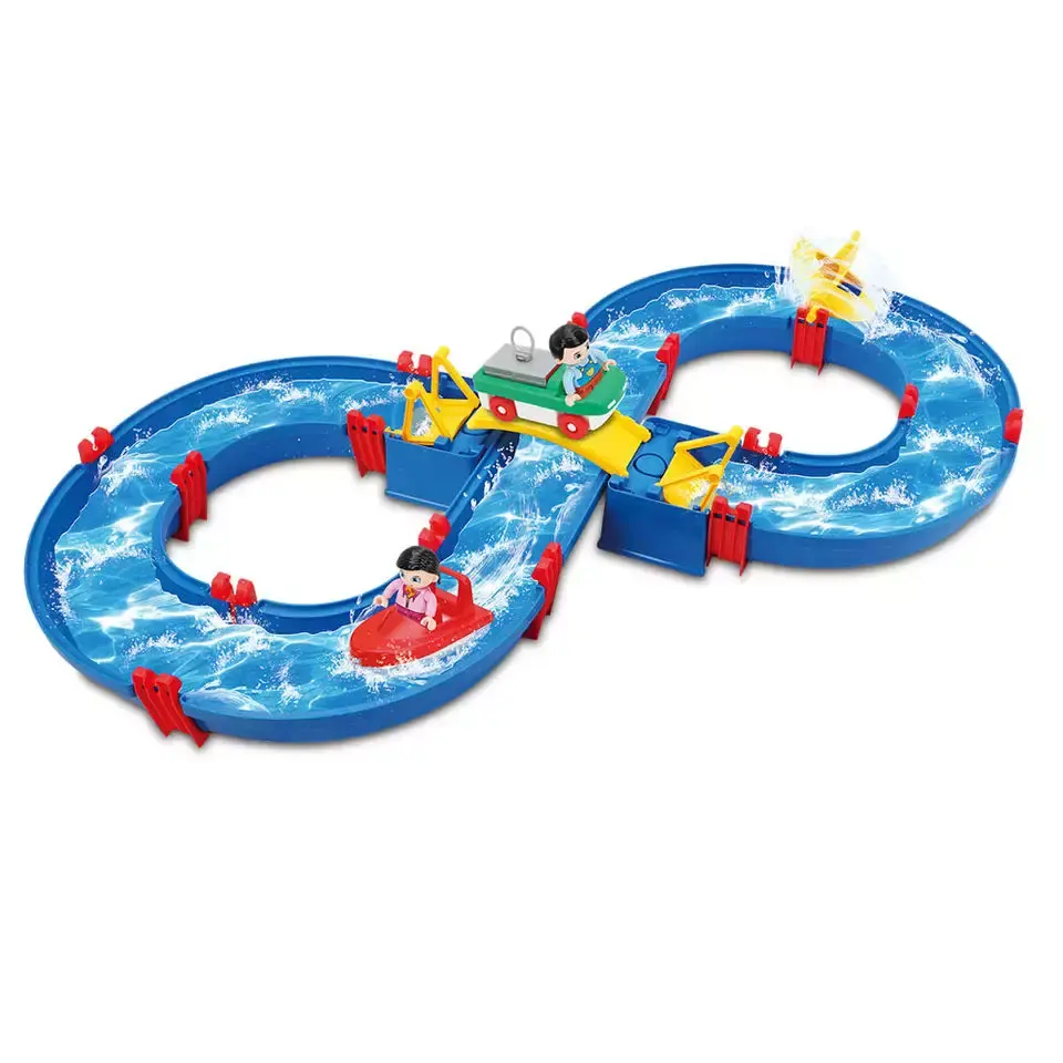 2023 50pcs Kids Water Park Educational Stem Toys Construction Party Toy Building Block Track Fort With Boats Cars