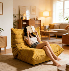 Set di Divani Bean Bag dal Design Minimalista e Moderno, Arredamento per <span class=keywords><strong>Casa</strong></span>, Poltrona Singola Gialla Comprimibile - Product Image 4