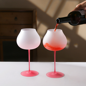 Verre à <span class=keywords><strong>vin</strong></span> rouge de luxe en cristal, style ballon, à pied extra long, grand bol, rose dégradé mat givré, minimaliste moderne - Product Image 6