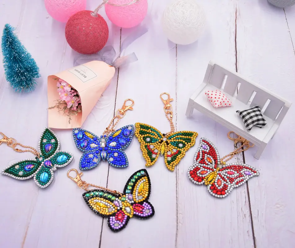 Diy diamond painting key chain with butterfly designs