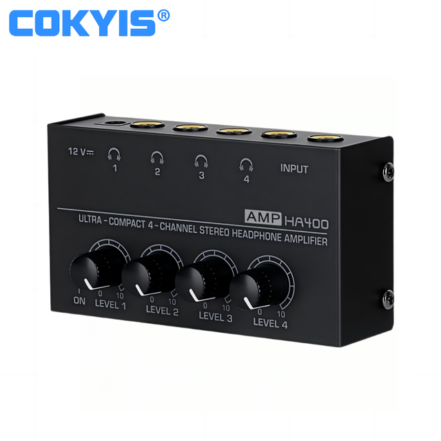 Professional Ultra-Compact Metal 4 Channel Stereo Headphones Amplifier for Home Stage Studio Audio Recording In-Ear Monitor