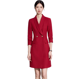 Women's Double Breasted <b>Wool</b> Blend Coat Red Navy Professional Workwear Office Outfit Medium Thickness Anti Wrinkle Solid Color - Product Image 5