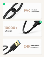 Cable Adaptador USB 2.0 Chapado en Oro, Transferencia Rápida de Datos, Cable USB 3.0 Macho a Macho, Cable de Extensión USB, Carga Rápida 3A, PVC CN;GUA