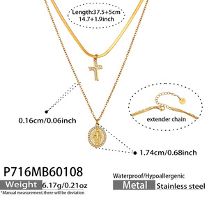 Collier Bohème pour Femme en Acier Inoxydable Double Couche avec Croix Incrustée de Zircons, Chaîne Lame Tendance Luxe Léger - Product Image 6
