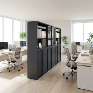 Librería de Acero de Aleación de 2 Niveles <span class=keywords><strong>con</strong></span> Puerta Corredera, Estantes Ajustables, Compatible <span class=keywords><strong>con</strong></span> A4, Color Negro - Product Image 6