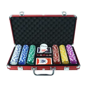 Juego de fichas de póker de aluminio rojo, gran oferta, 300 piezas, con distribuidor y persianas, dados, juego para Casino