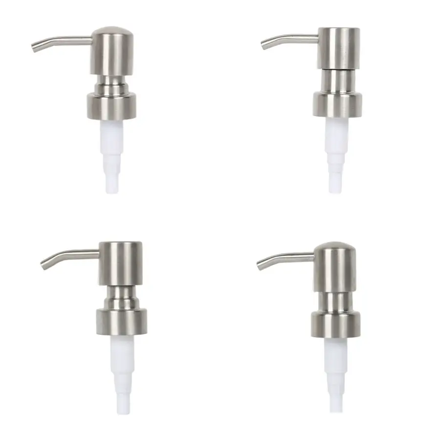 Brushed Finish 304 Stainless Steel Hand Liquid Soap and Lotion Dispenser Pump Head Replacement for Regular Mouth Bottles