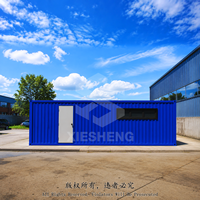 Bureau conteneur bleu de luxe avec fenêtre panoramique, studio mobile préfabriqué modulaire pour site commercial et espace de travail temporaire