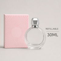 Flacon de parfum vide personnalisé en verre 30 ml avec capuchon argenté facetté, flacon atomiseur rond rechargeable, vente en gros, logo personnalisé
