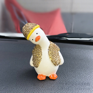 Cute Duck Ceramic <b>Car</b> <b>Ornament</b> with Red Scarf and Hat Contemporary Design Movable Dashboard Decor for Living Room - Product Image 3