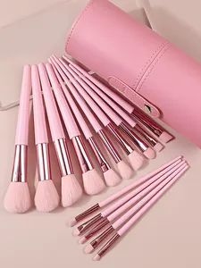 Nouvel ensemble de 15 pinceaux de maquillage roses 2025 avec support de rangement, poils doux pour fond de teint, fard à joues, fard à paupières, maquillage quotidien et de voyage - Product Image 2