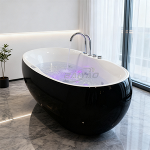 Bañera Ovalada Moderna de Acrílico, Independiente, Blanca/Negra Brillante, con Drenaje Central, Diseño Duradero para Remojar, Portátil para <span class=keywords><strong>Apartamentos</strong></span> - Product Image 4