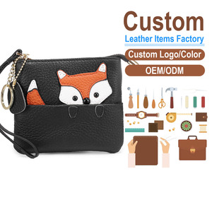 Custom <b>Leather</b> Mini Coin Purse With Fox Design <b>Chain</b> Strap Zipper Closure Handmade Cartoon Style Women's Wallet - Product Image 1