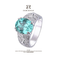 Cincin Paraiba Perak S925 Berlapis Rhodium dengan Batu Permata Neon Biru Oval 6ct Buatan Laboratorium Gaya Art Deco untuk Pesta Pernikahan