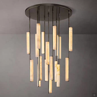 Lustre VEKO Classic en albâtre naturel véritable, luminaire suspendu en pierre de marbre, éclairage de plafond, 110V-220V, commande par interrupteur