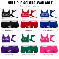 Ensemble de soutien-gorge et short de cheerleading personnalisé noir et blanc avec logo en strass et dos croisé à découpe en goutte d'eau pour l'entraînement