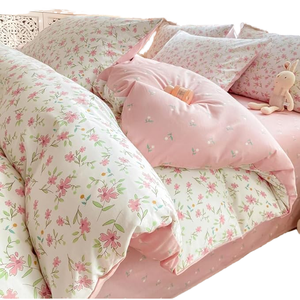 Parure de draps en coton 300 fils, motif floral rose, douce, respirante, réversible 3D, mignonne, écologique, résistante à l'eau, literie européenne - Product Image 1