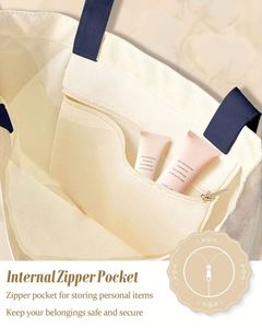 Simple Style Natural Cotton Canvas <b>Tote</b> <b>Bag</b> with <b>Blue</b> Shoulder Handle Pattern Custom Logo Digital Print for Women - Product Image 3