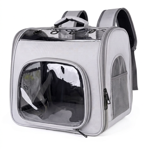 Transparent Mesh Pet <b>Backpack</b> Carrier Soft-Sided Zipper Closure Breathable Oxford Material Gray Color for <b>Cats</b> - Product Image 1