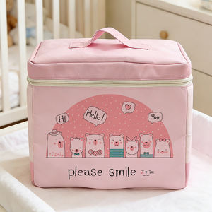 Sac de rangement pour jouets d'enfants en forme d'ours de dessin animé avec poignée robuste, tissu épaissi, design à double fermeture éclair, organisateur de blocs et de jouets pour enfants - Product Image 1