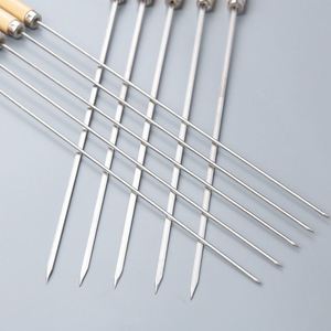 304 Stainless Steel Barbecue Skewers with Wooden Handles Flat Design for Meat and Iron Skewering Fork <b>Tool</b> Type - Product Image 3
