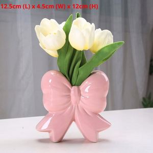 Jarrón de Cerámica Art Deco con Lazo Hecho a Mano, Soporte para Arreglos Florales Secos de Estilo Europeo y Elegante Decoración de Escritorio para Interiores, Regalo - Product Image 5