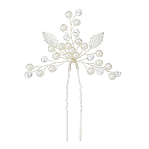 Handmade Crystal <strong>Bridal</strong> <strong>Hair</strong> <strong>Pins</strong> with Ivory Pearl Flower <strong>Hair</strong> Jewelry <strong>Bridal</strong> (2PCS/PACK) - Product Image 2