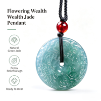 Pendentif Boucle de la Paix en Jadeite Birmane de Grade A, Donuts sculptés en jade vert naturel à motif floral pour cadeau et vente en gros