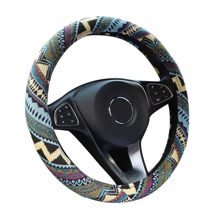 15 بوصة بطانية باجا غطاء عجلة قيادة السيارة للنساء بوهو تنفس نمط السيارات العرقية من القماش الخشن الخشن